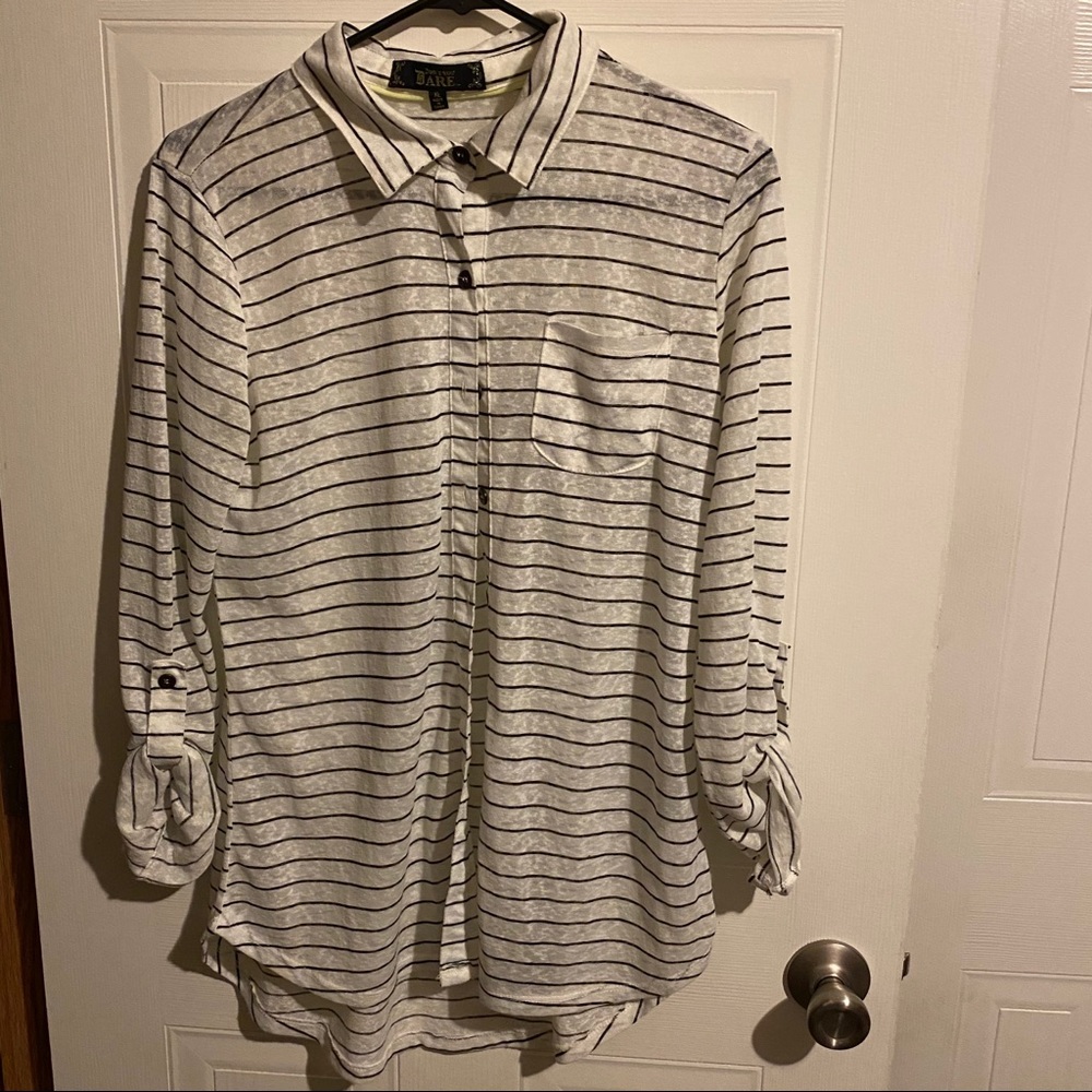 Don’t You Dare Juniors Stripped Button Up